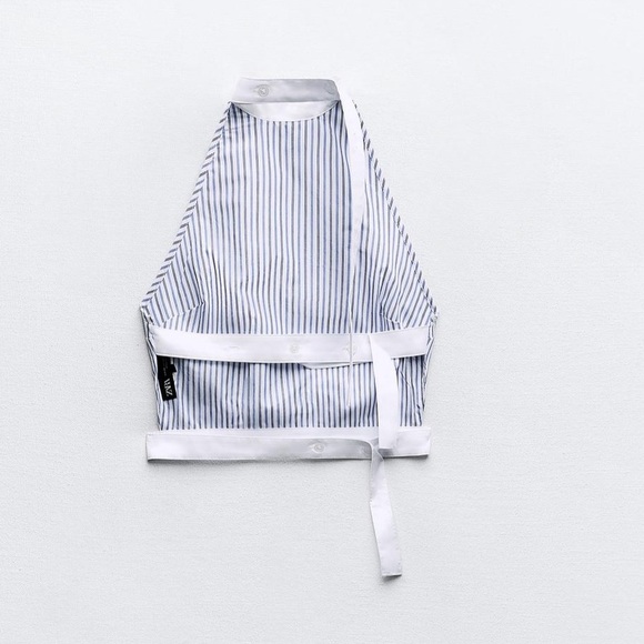 STRIPED POPLIN HALTER TOP - Picture 4 of 6